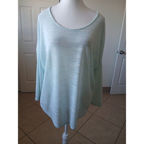 Olive And Oak Womens Tunic 3/4 Sleeve Textured Shirt Size Medium  Aqua/White - Picture 1 of 13
